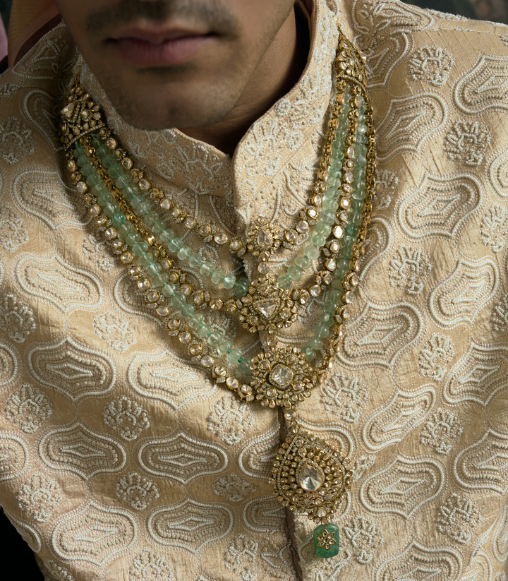 RUDRA ANTIQUE FINISH GREEN MOISSANITE GROOM NECKLACE