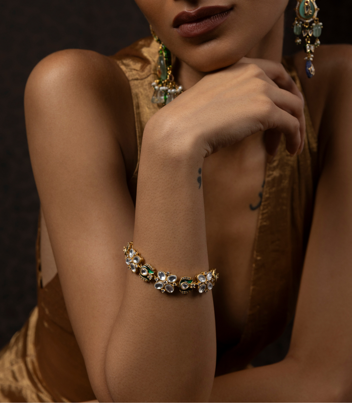 TANVI SILVER FINISH POLKI BRACELET