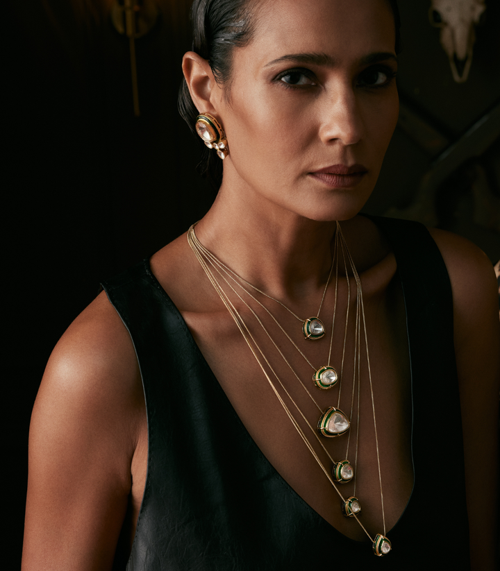 JANVI GREEN POLKI LONG NECKLACE