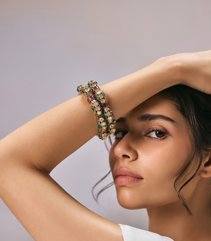 RADHIKA RED & GREEN POLKI BANGLES