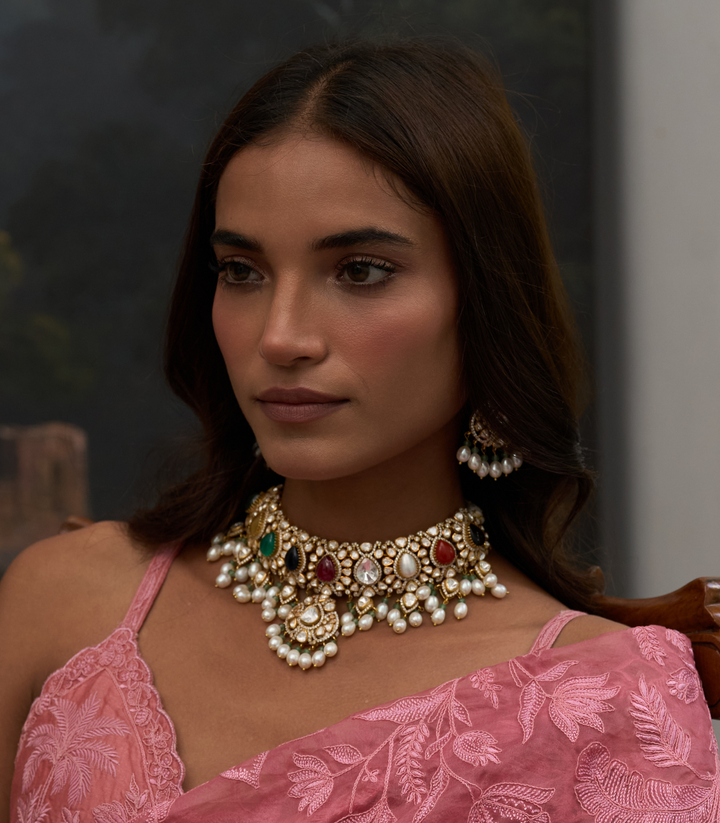 SADHIKA NAVRATAN MOISSANITE NECKLACE SET