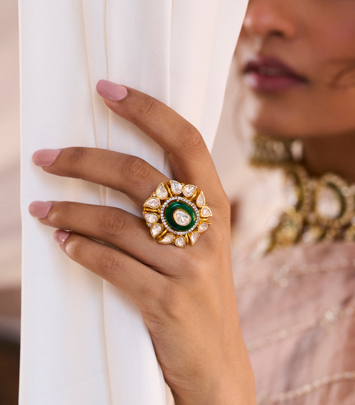 ADWIKA GREEN POLKI RING