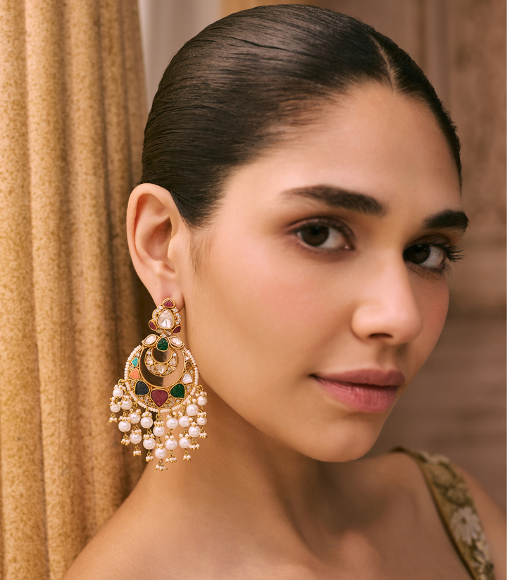 MAYUKI NAVRATAN  MOISSANITE POLKI CHANDBALI