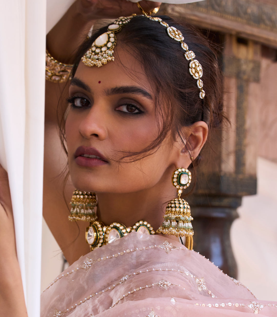 TANVI GREEN MEENAKARI POLKI JHUMKA