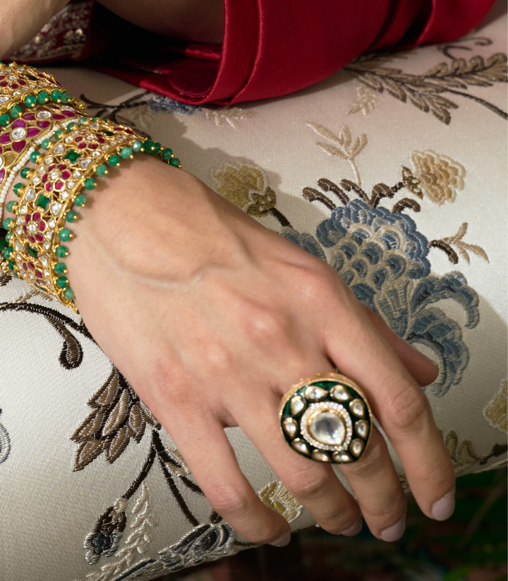 SADHIKA GREEN POLKI RING