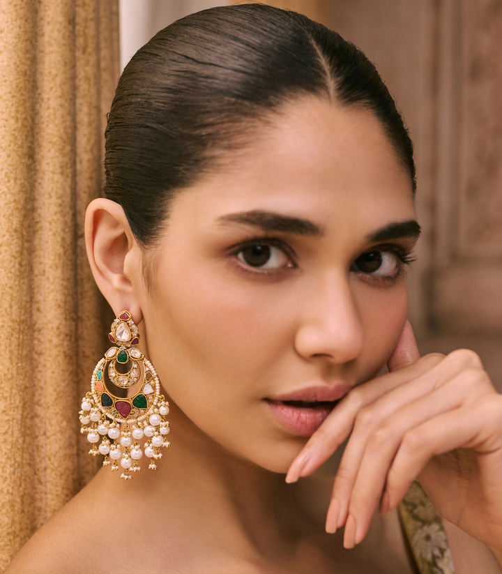 MAYUKI NAVRATAN  MOISSANITE POLKI CHANDBALI