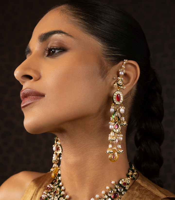AGANITA RED KUNDAN STATEMENT EARRING