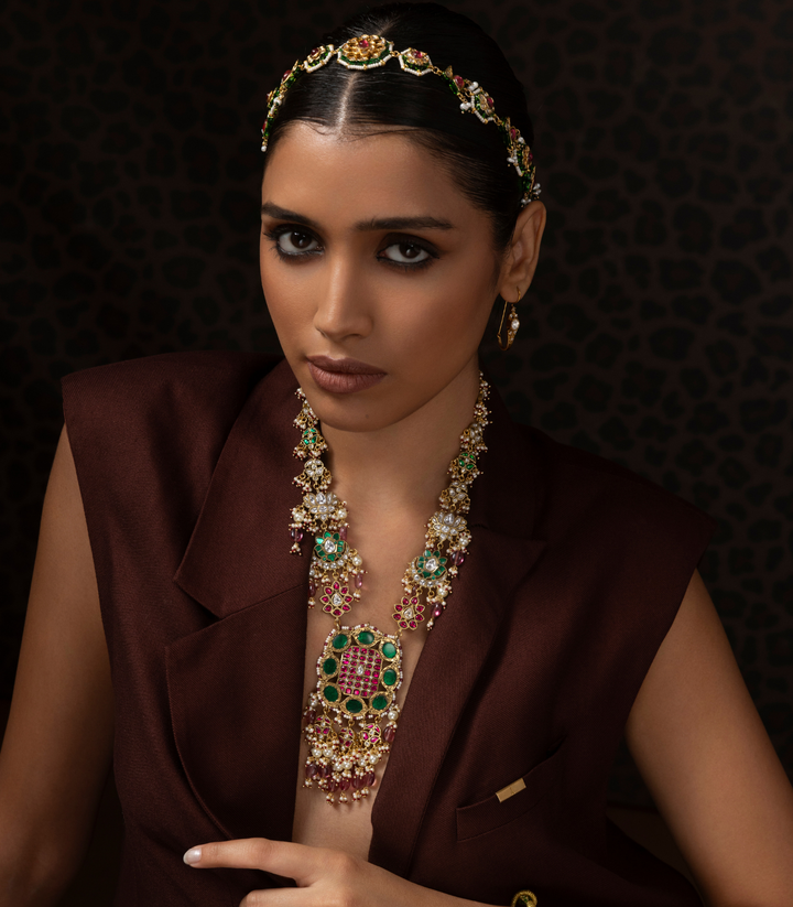 SHRAVYA RED & GREEN KUNDAN LONG NECKLACE
