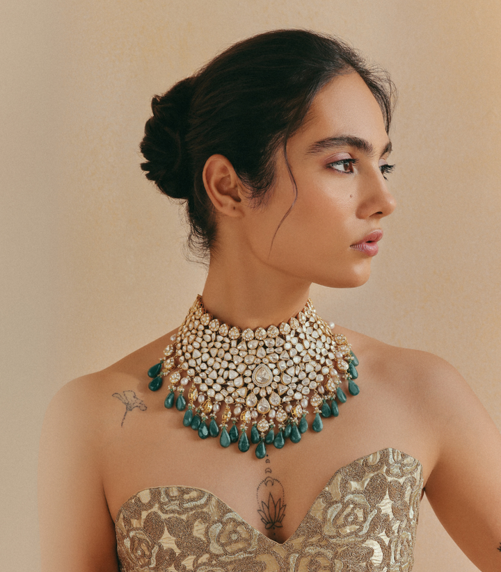 NEETA GREEN MOISSANITE NECKLACE SET