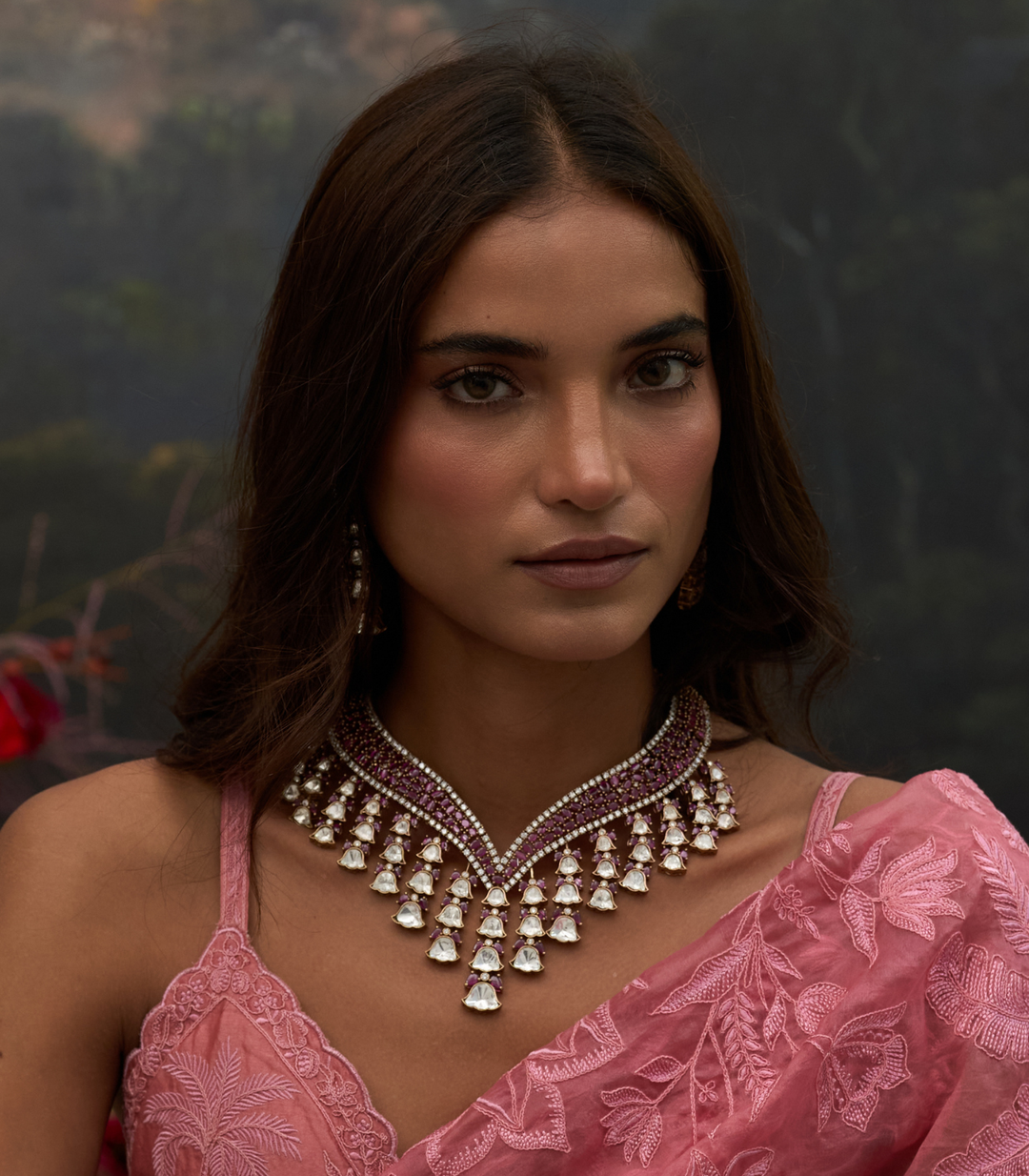 OJASVINI RED ZIRCON NECKLACE SET