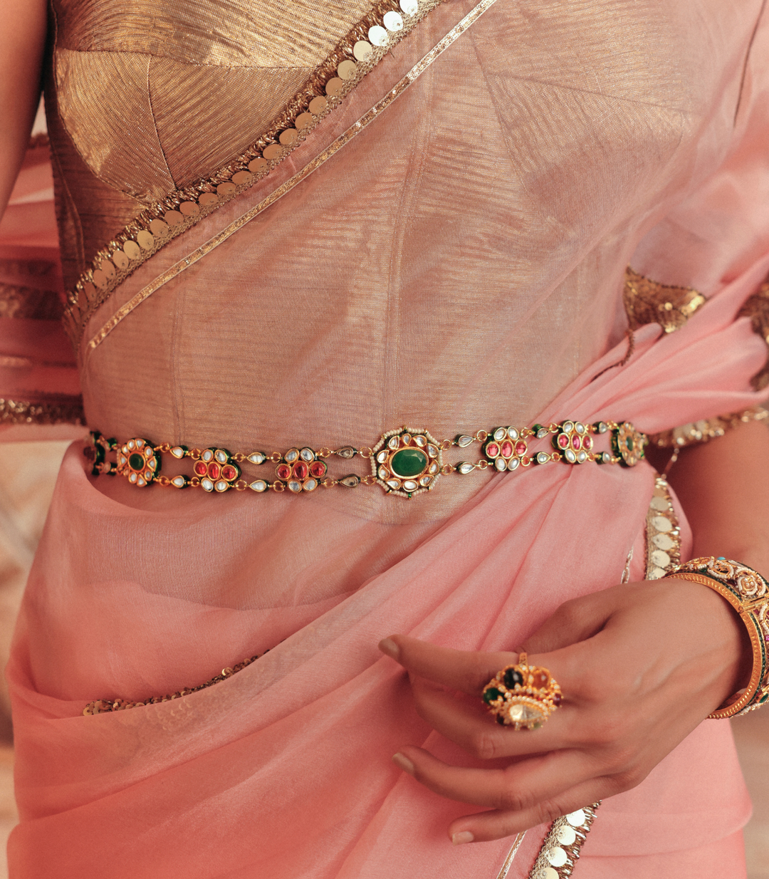 CHANDNI RED & GREEN KUNDAN WAIST BELT