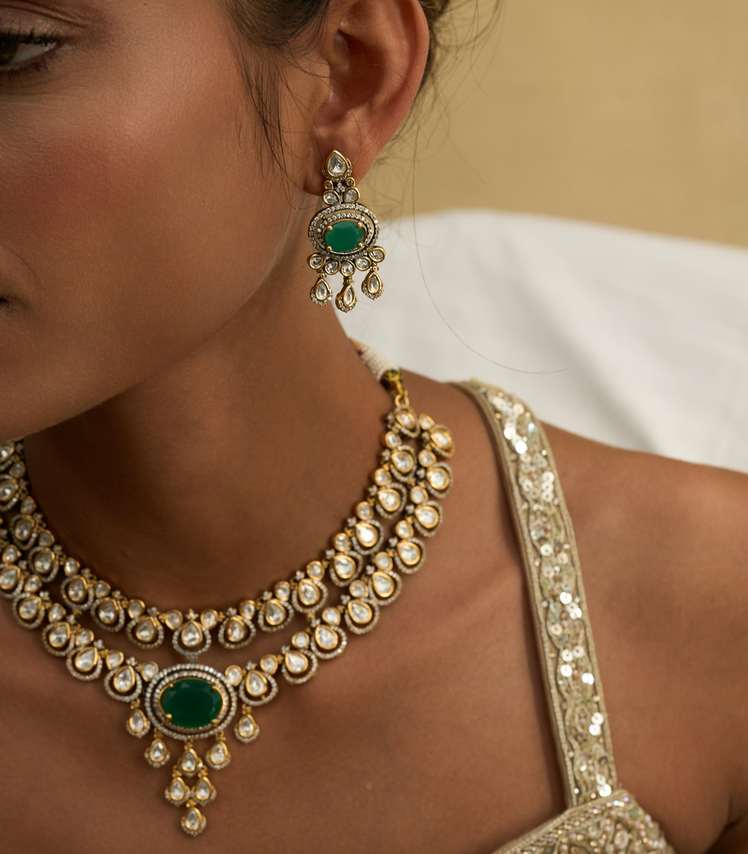 LALITA GREEN POLKI NECKLACE SET