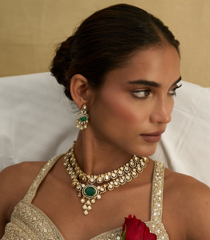 LALITA GREEN POLKI NECKLACE SET