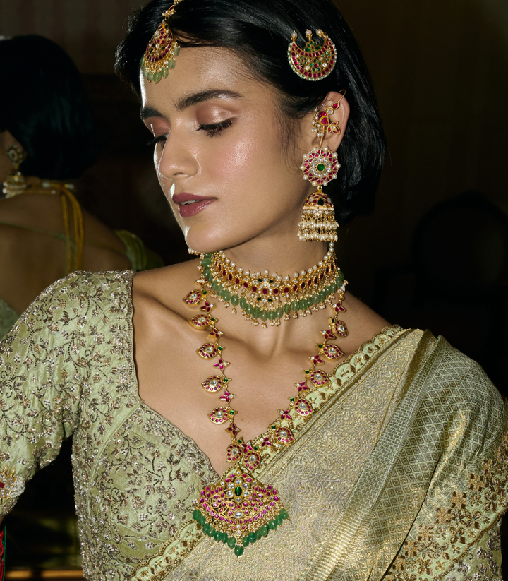 ADITA RED & GREEN KUNDAN LONG NECKLACE