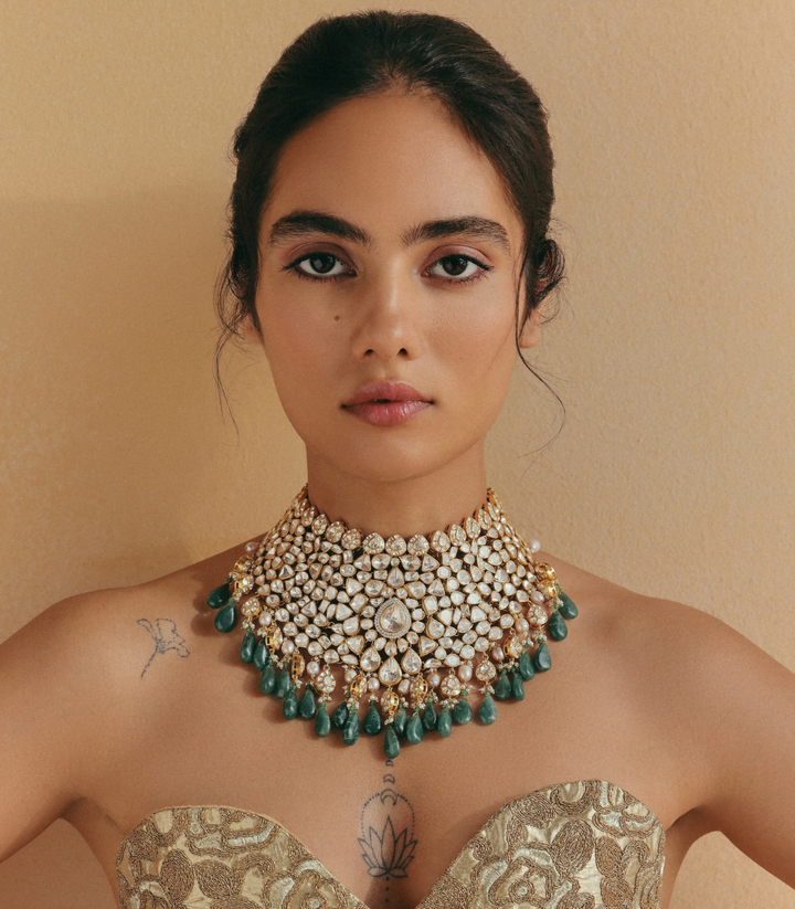 NEETA GREEN MOISSANITE NECKLACE SET