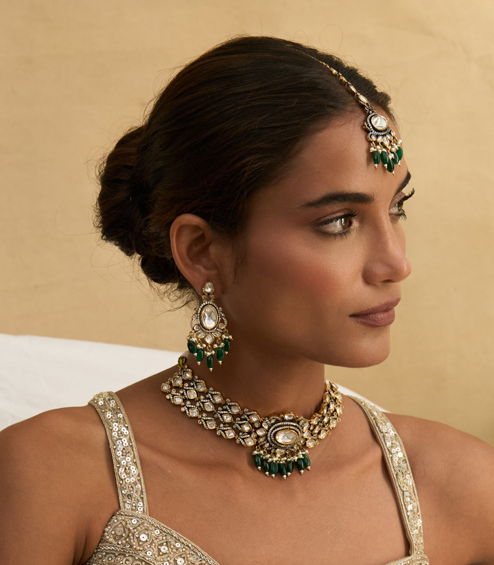 ALKA GREEN POLKI NECKLACE SET