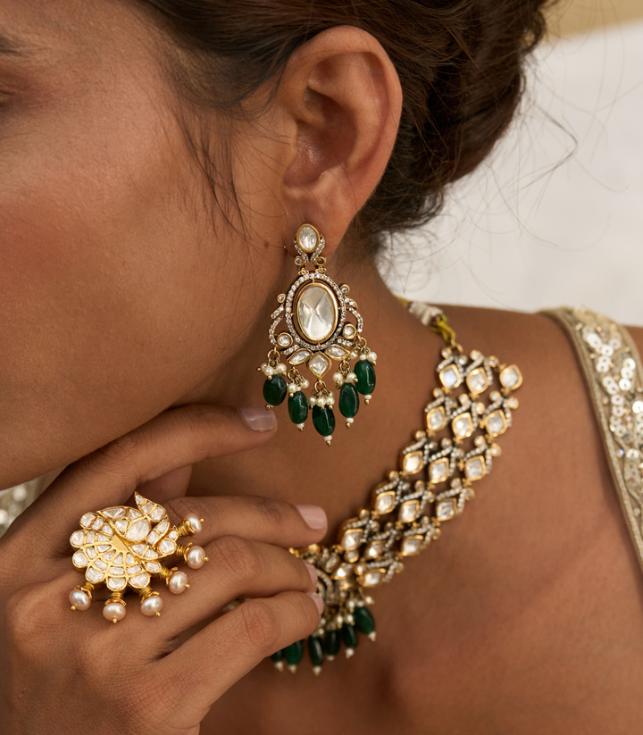 ALKA GREEN POLKI NECKLACE SET