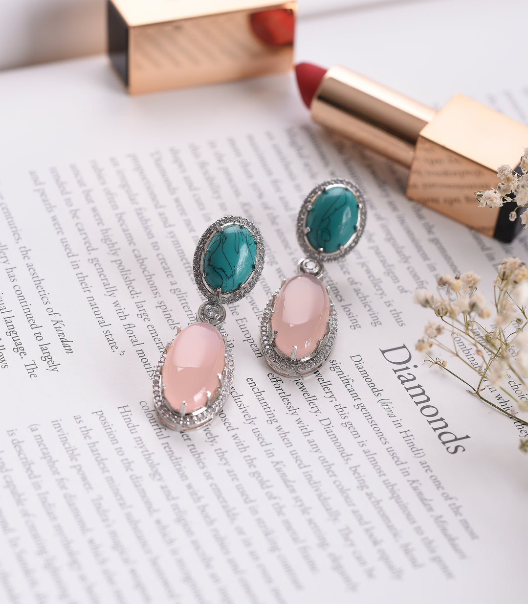 SILVER FINISH PINK & TURQUOISE EARRING