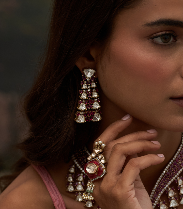 OJASVINI RED ZIRCON NECKLACE SET