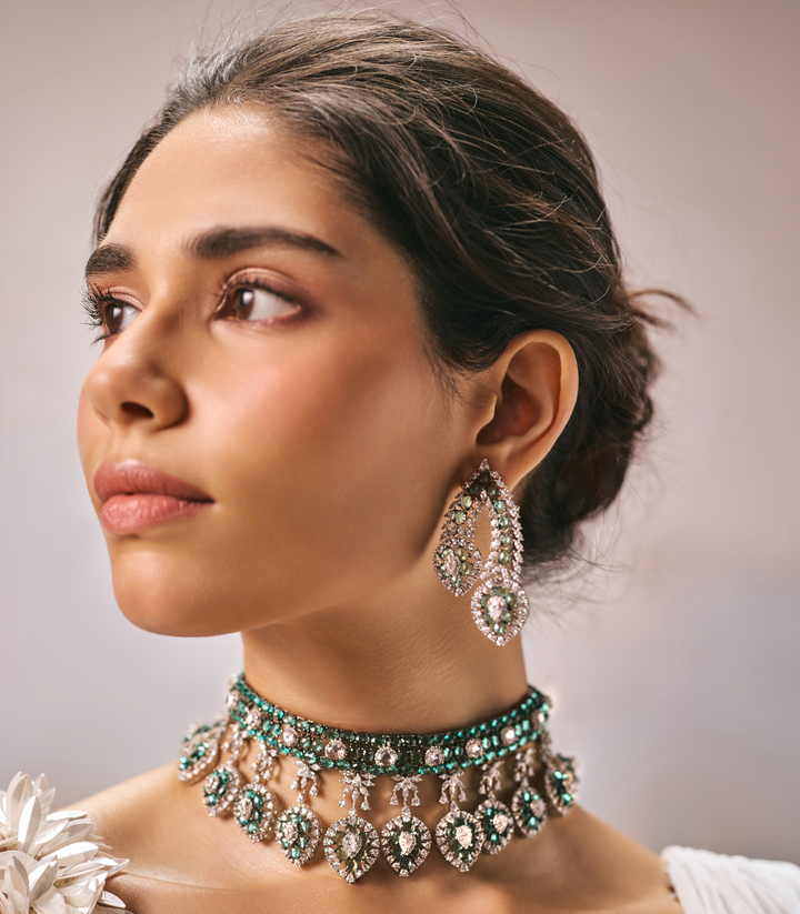 SADHIKA MINT ZIRCON NECKLACE SET