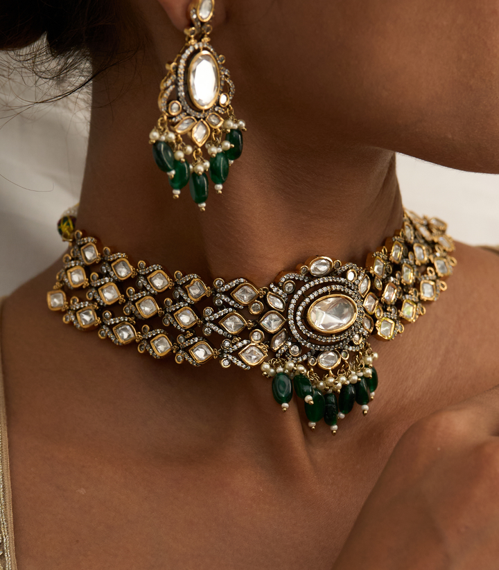 ALKA GREEN POLKI NECKLACE SET