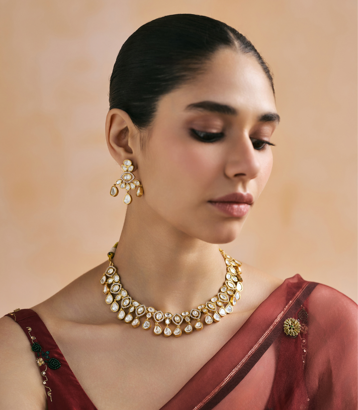 NANCY GOLD PLATED POLKI NECKLACE SET