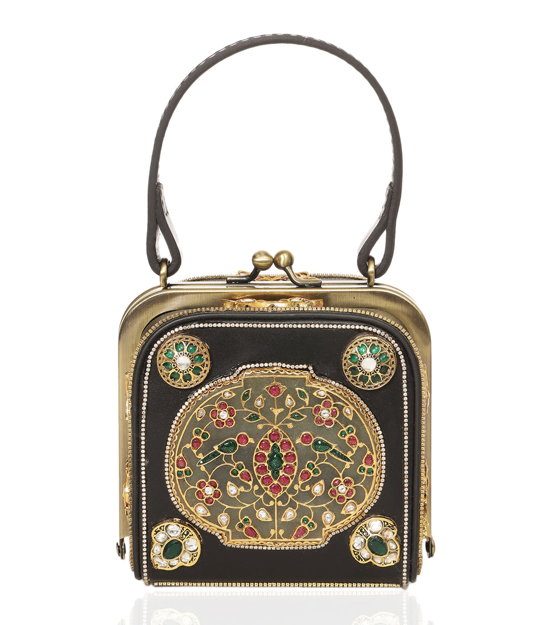 ADITRI RED & GREEN LEATHER KUNDAN HAND BAG