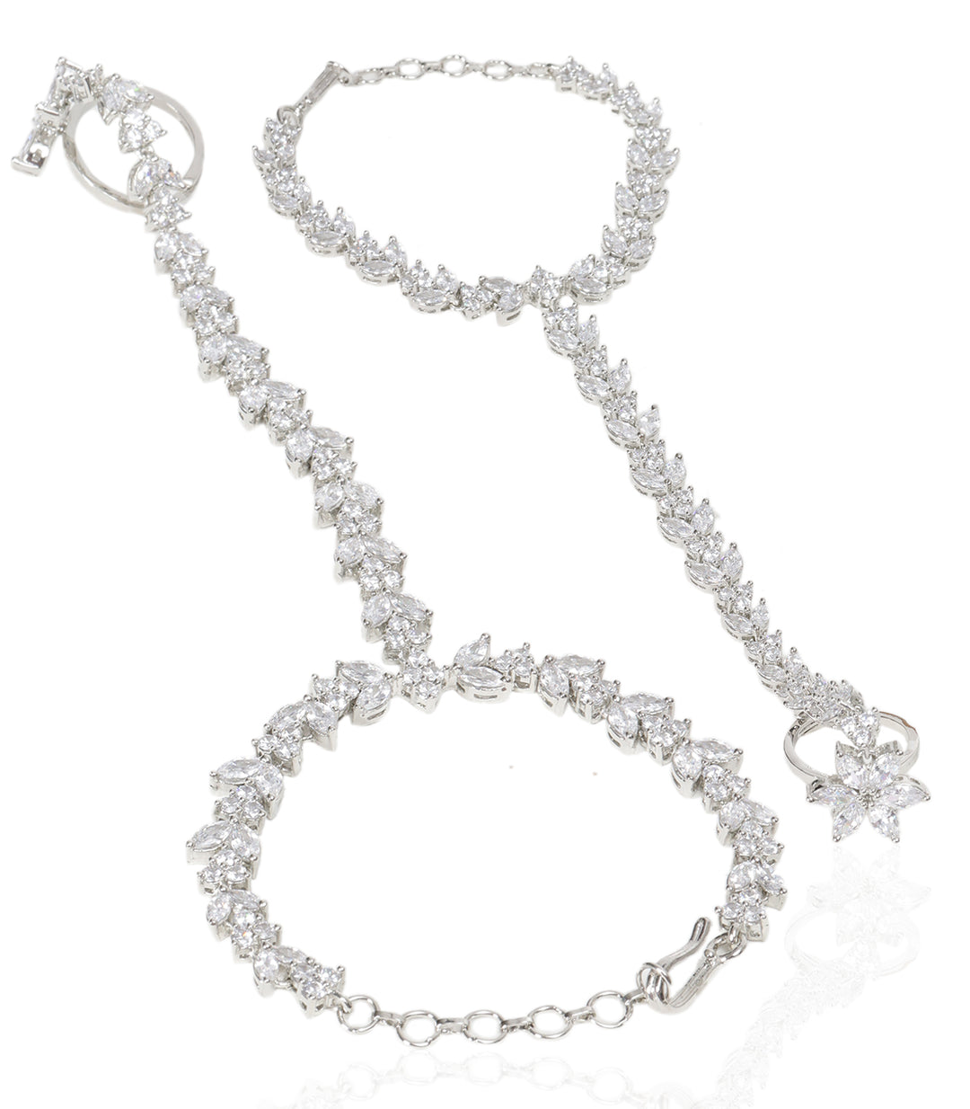 VARAHI SILVER FINISH ZIRCON HATHPHOOLS