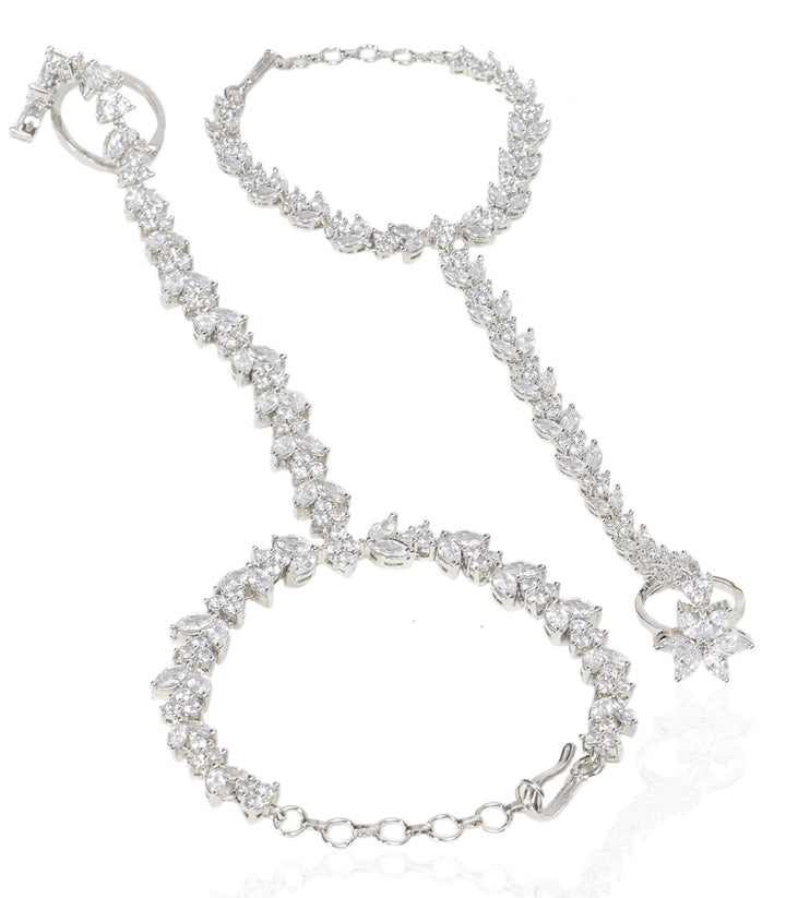 VARAHI SILVER FINISH ZIRCON HATHPHOOLS
