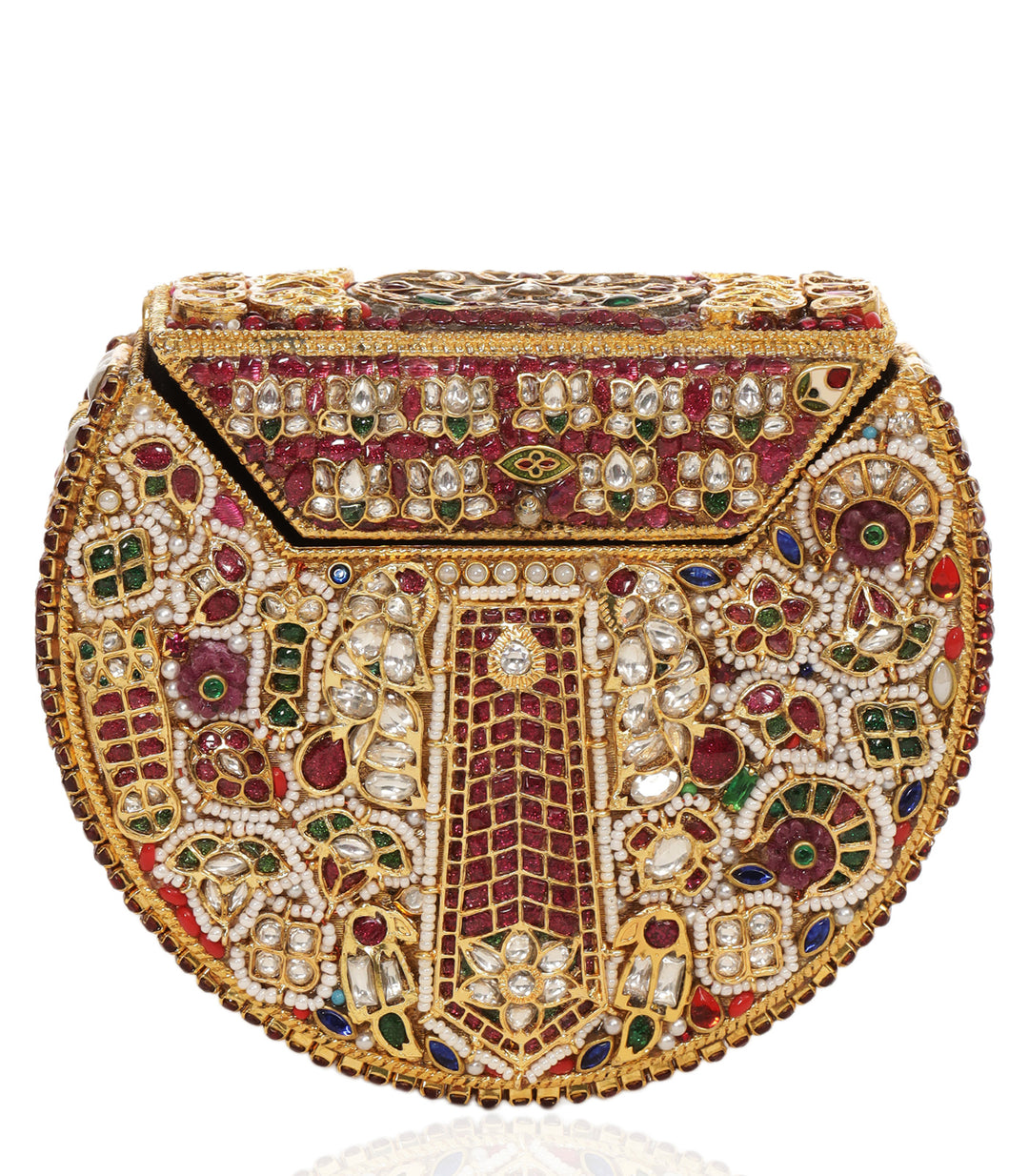 SAANVI RED & GREEN KUNDAN HAND BAG