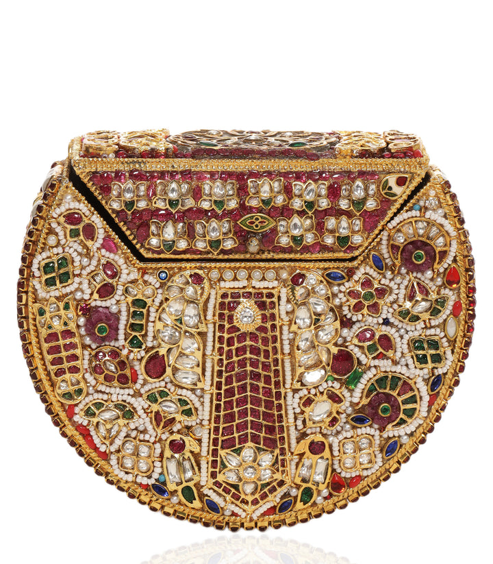 SAANVI RED & GREEN KUNDAN HAND BAG