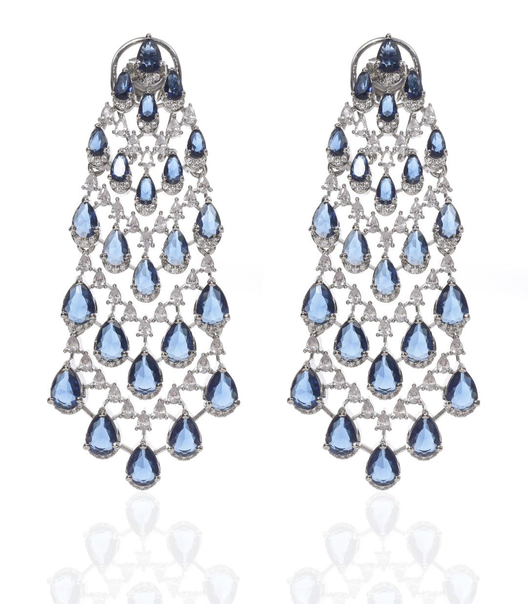 AZHA BLUE SILVER FINISH ZIRCON  EARRING