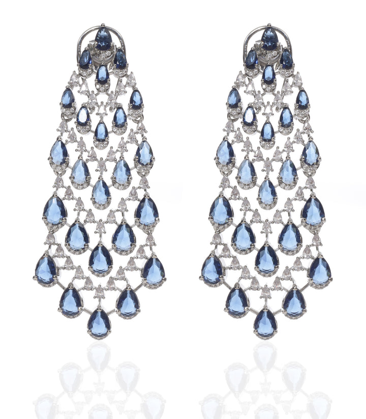 AZHA BLUE SILVER FINISH ZIRCON  EARRING