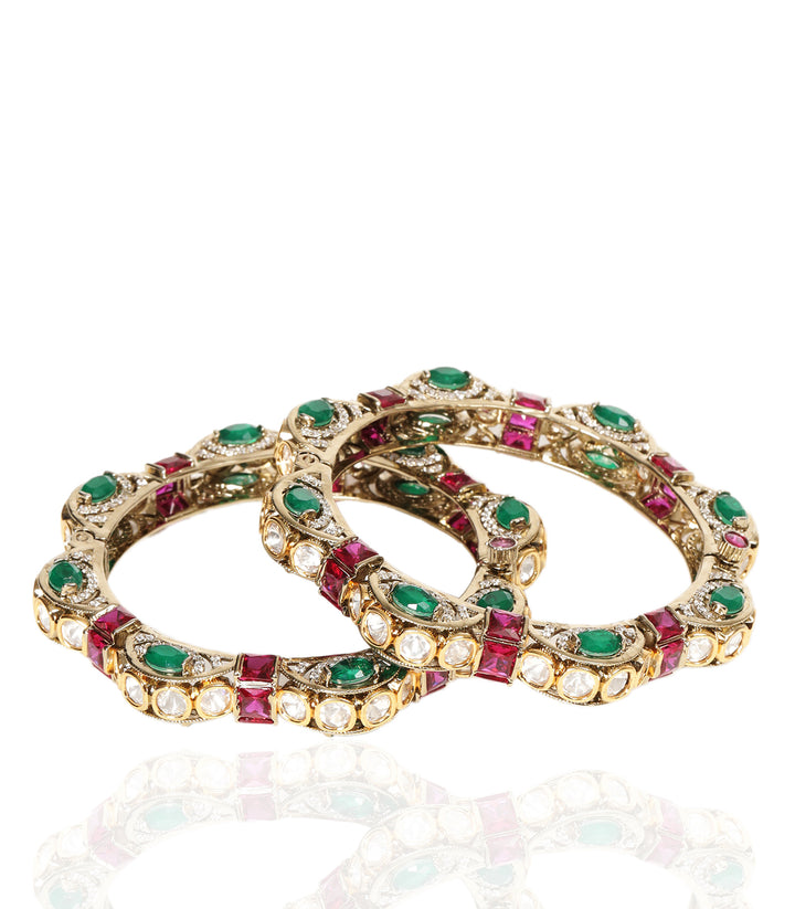 RADHIKA RED & GREEN POLKI BANGLES