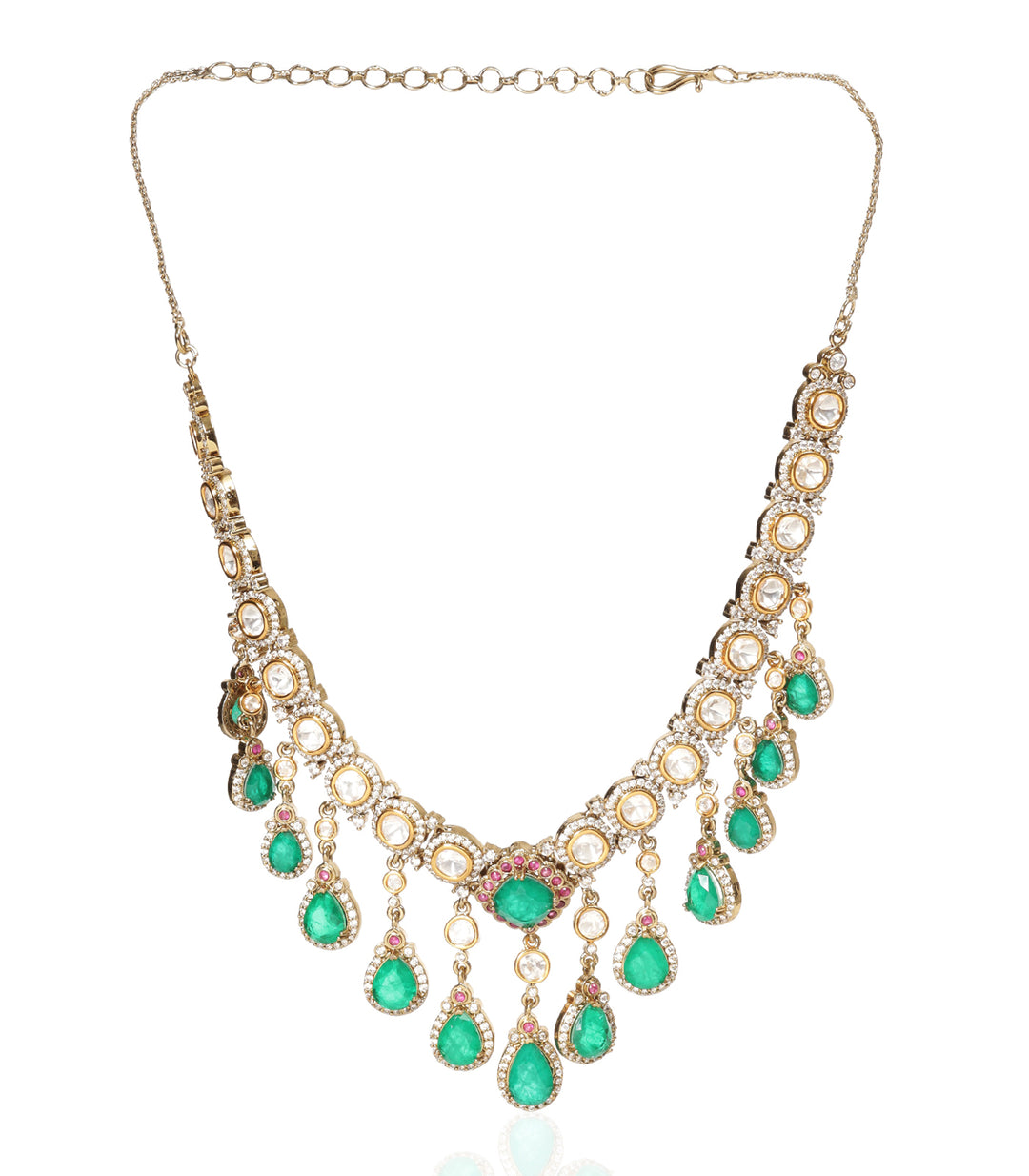 ELENA RED & GREEN ANTIQUE FINISH POLKI NECKLACE SET