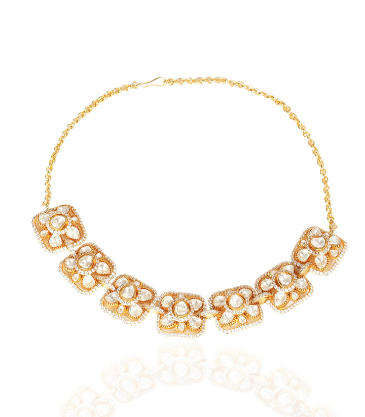 PARNIKA GOLD PLATED POLKI NECKLACE SET