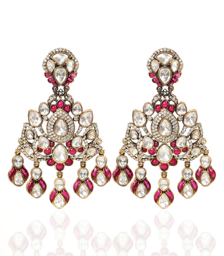 RADHIKA RED ANTIQUE FINISH POLKI EARRING