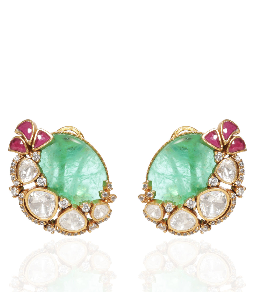 BHAVINI RED & GREEN POLKI STUDS