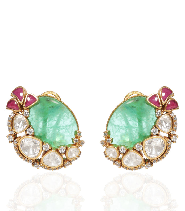 BHAVINI RED & GREEN POLKI STUDS