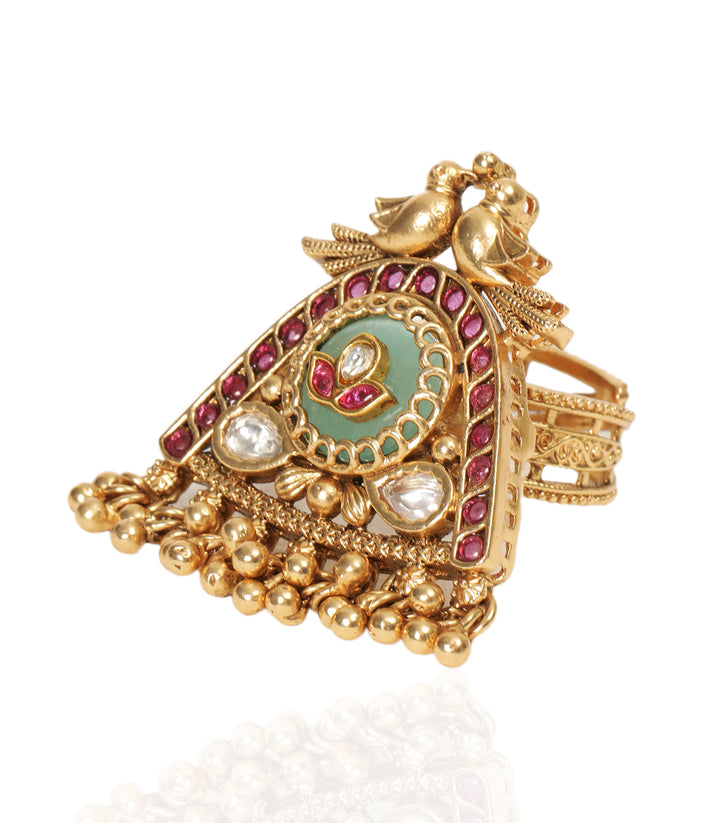 KANHA RED & MINT KUNDAN RING