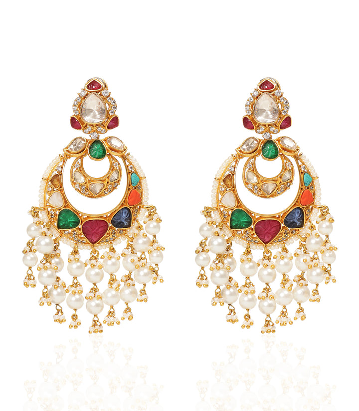 MAYUKI NAVRATAN  MOISSANITE POLKI CHANDBALI