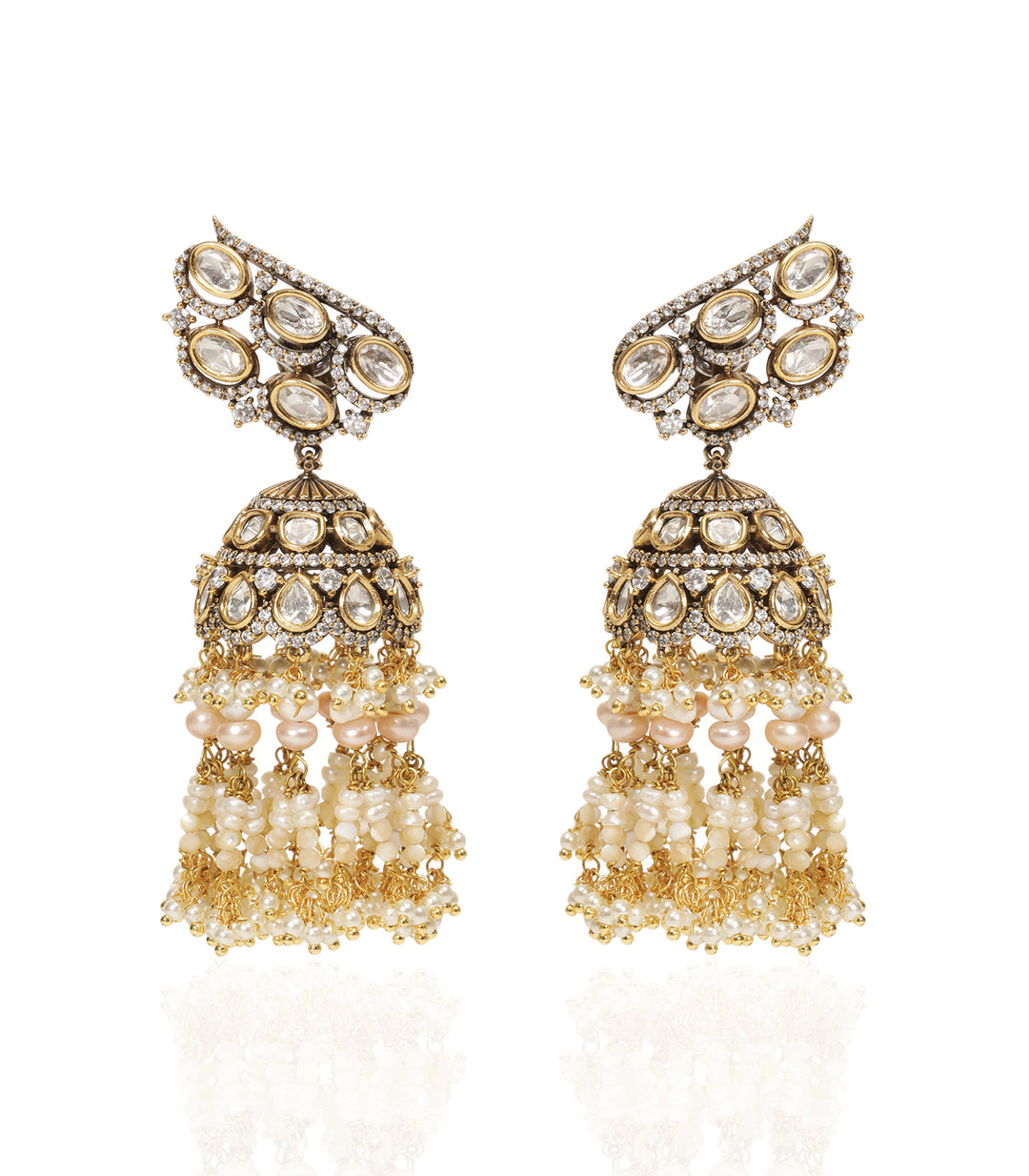 ADITA ANTIQUE FINISH WHITE POLKI JHUMKA