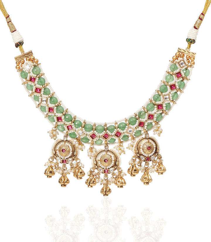 LAKSHITA RED & GREN KUNDAN NECKLACE SET