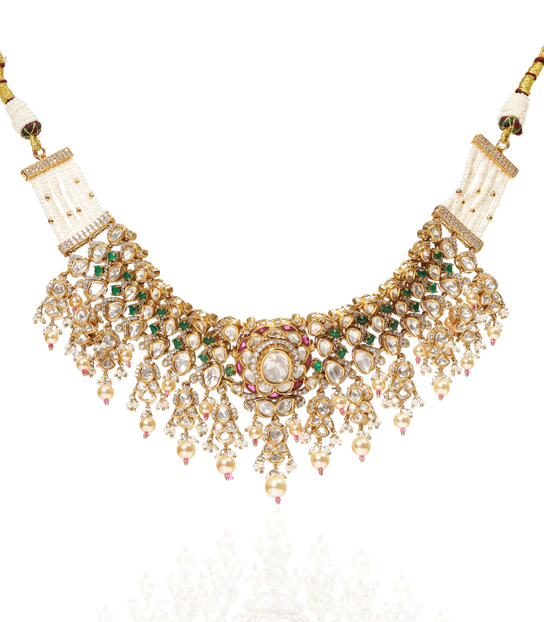 PRISHA RED & GREEN POLKI NECKLACE SET