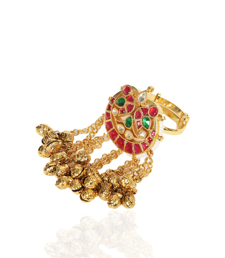 AMIA RED & GREEN KUNDAN RING
