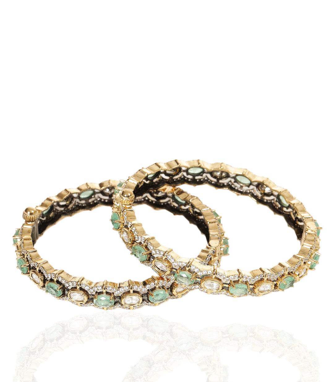 SAMAR MINT ANTIQUE FINISH POLKI BANGLES