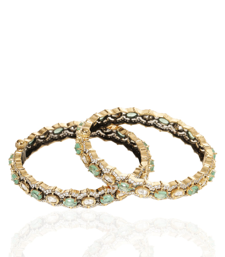 SAMAR MINT ANTIQUE FINISH POLKI BANGLES