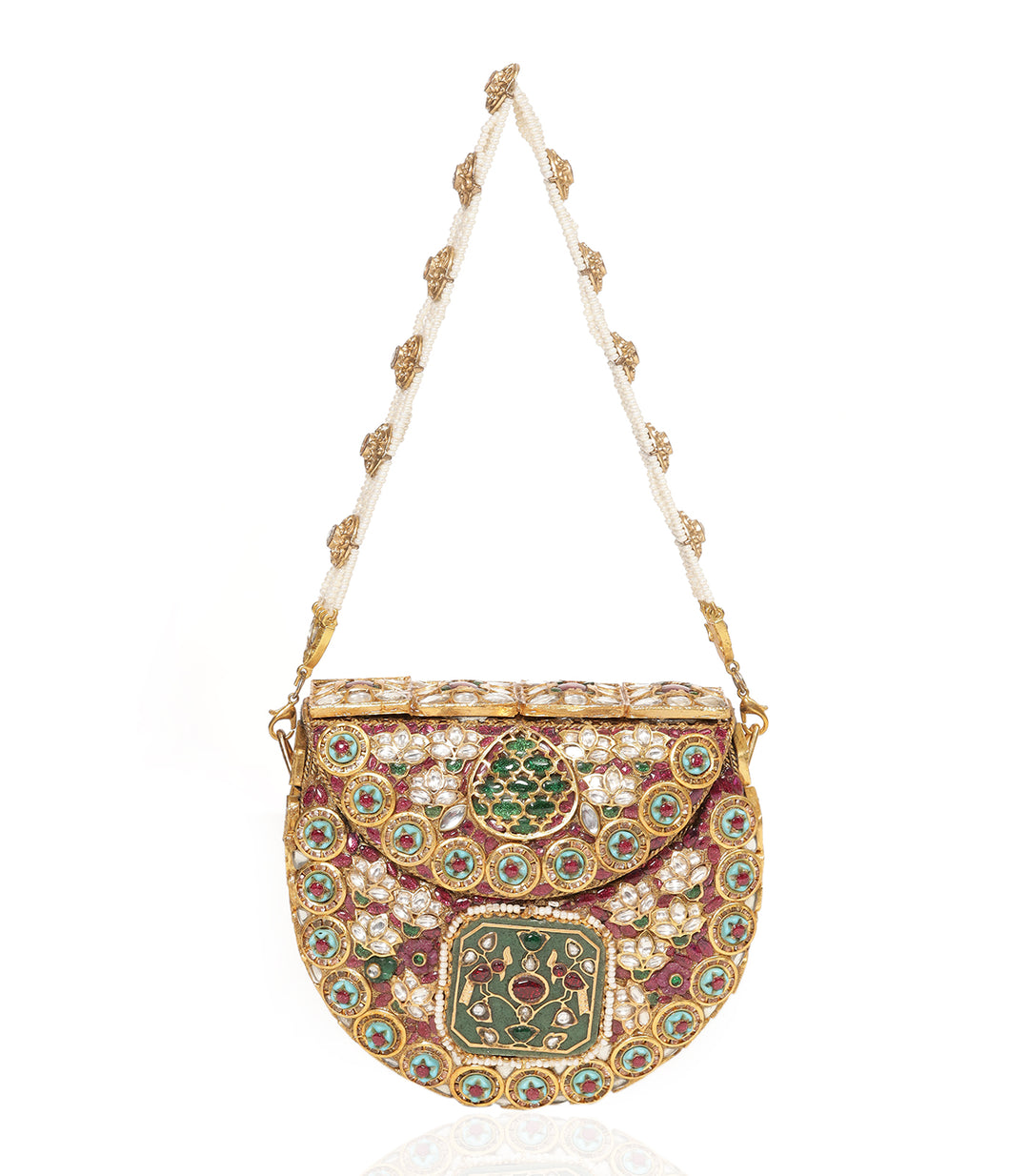 SAMAR RED & GREEN KUNDAN HAND BAG