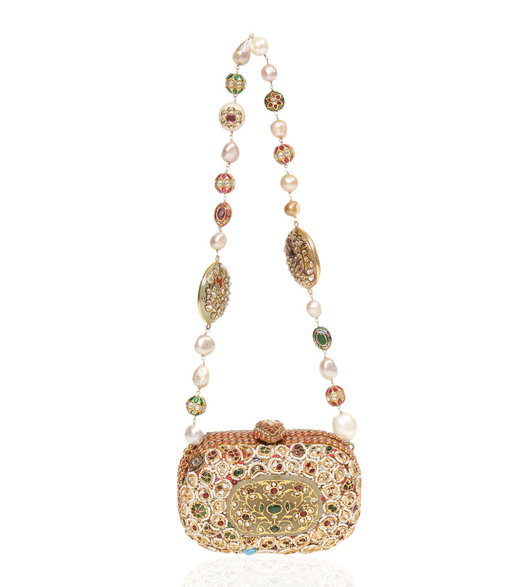 TANIA RED & GREEN KUNDAN HAND BAG