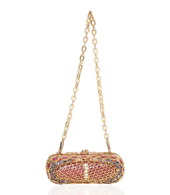 RANI RED & GREEN KUNDAN HAND BAG